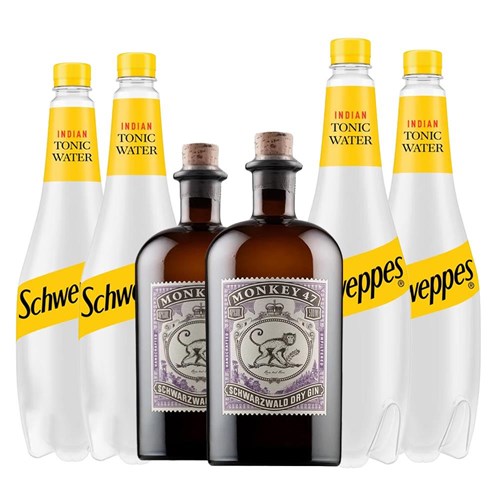 Case of 6 with Monkey 47 Schwarzwald Dry Gin 50cl and Schweppes Tonic Packed Together